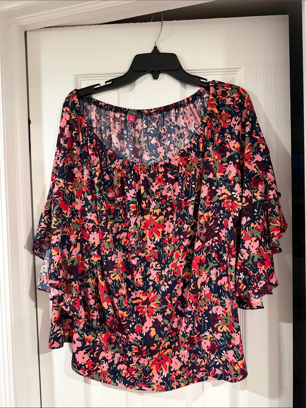 Vince Camuto Women's Floral Flutter Sleeve Top - Pink/Navy Xl